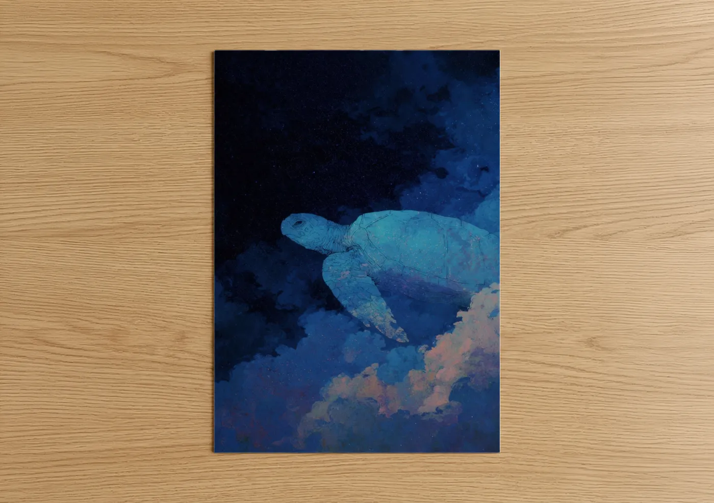 Sea Turtle Night Ocean Watercolor Wall Art
