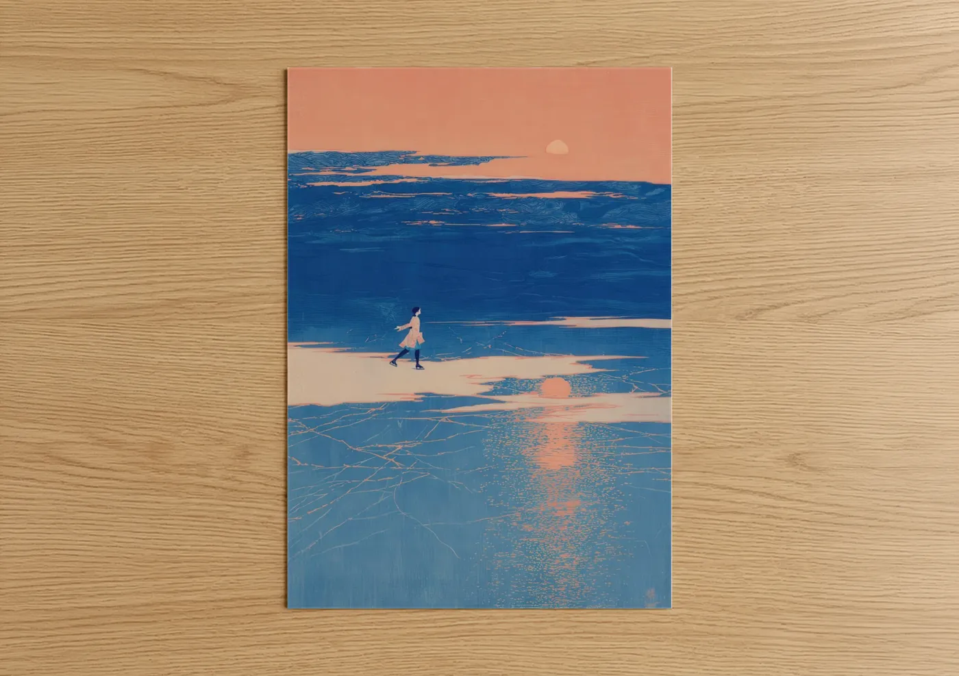 Minimalist Ice Skating Sunset Wall Art