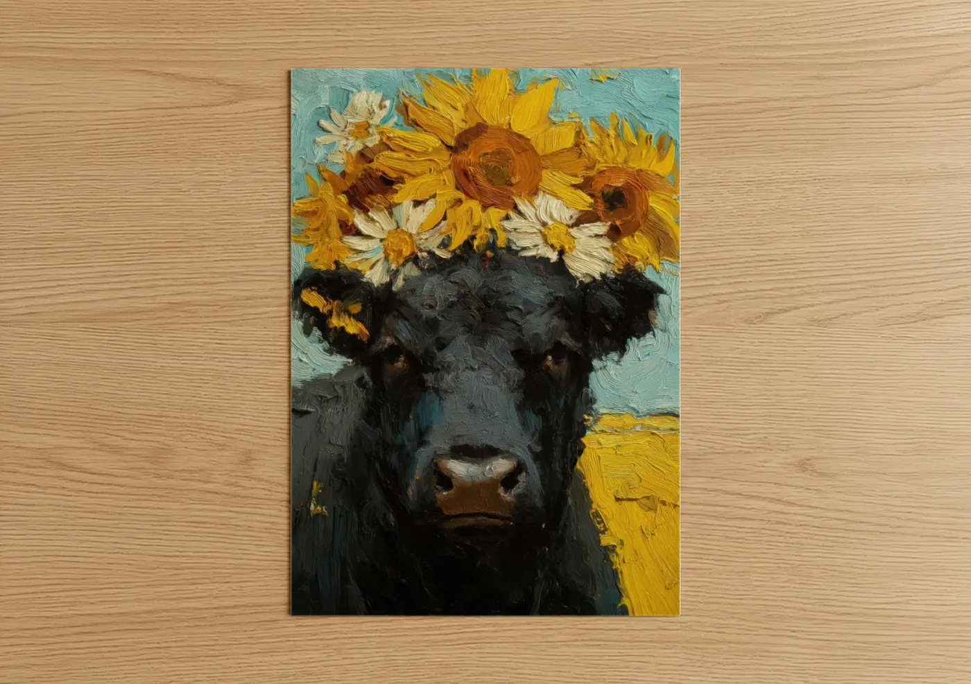 Black Angus Cow Sunflower Portrait Wall Art