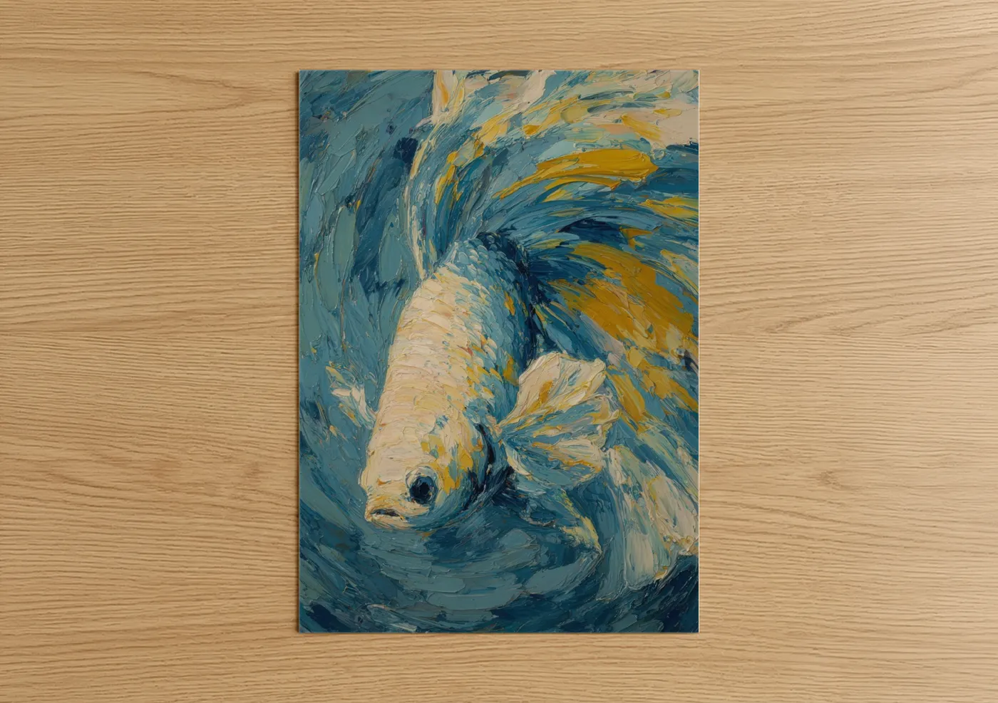 Golden Betta Fish Expressive Oil Painting Wall Art