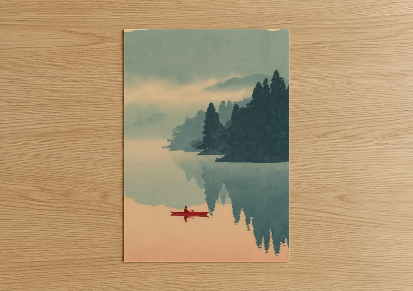 Misty Lake Kayaking Serene Water Wall Art