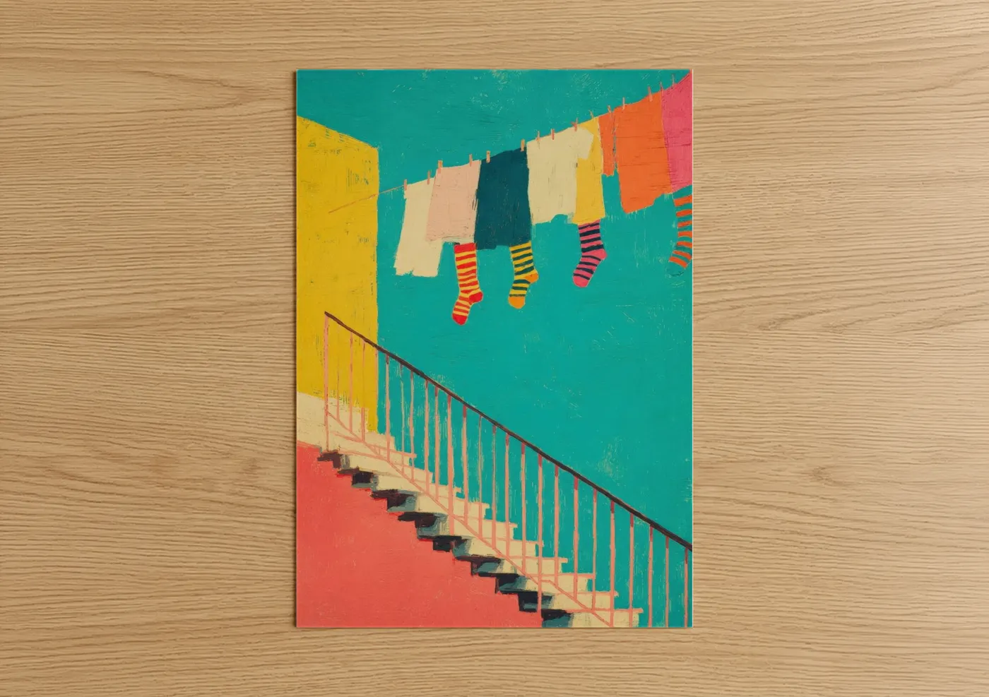 Colorful Laundry Staircase Modern Wall Art
