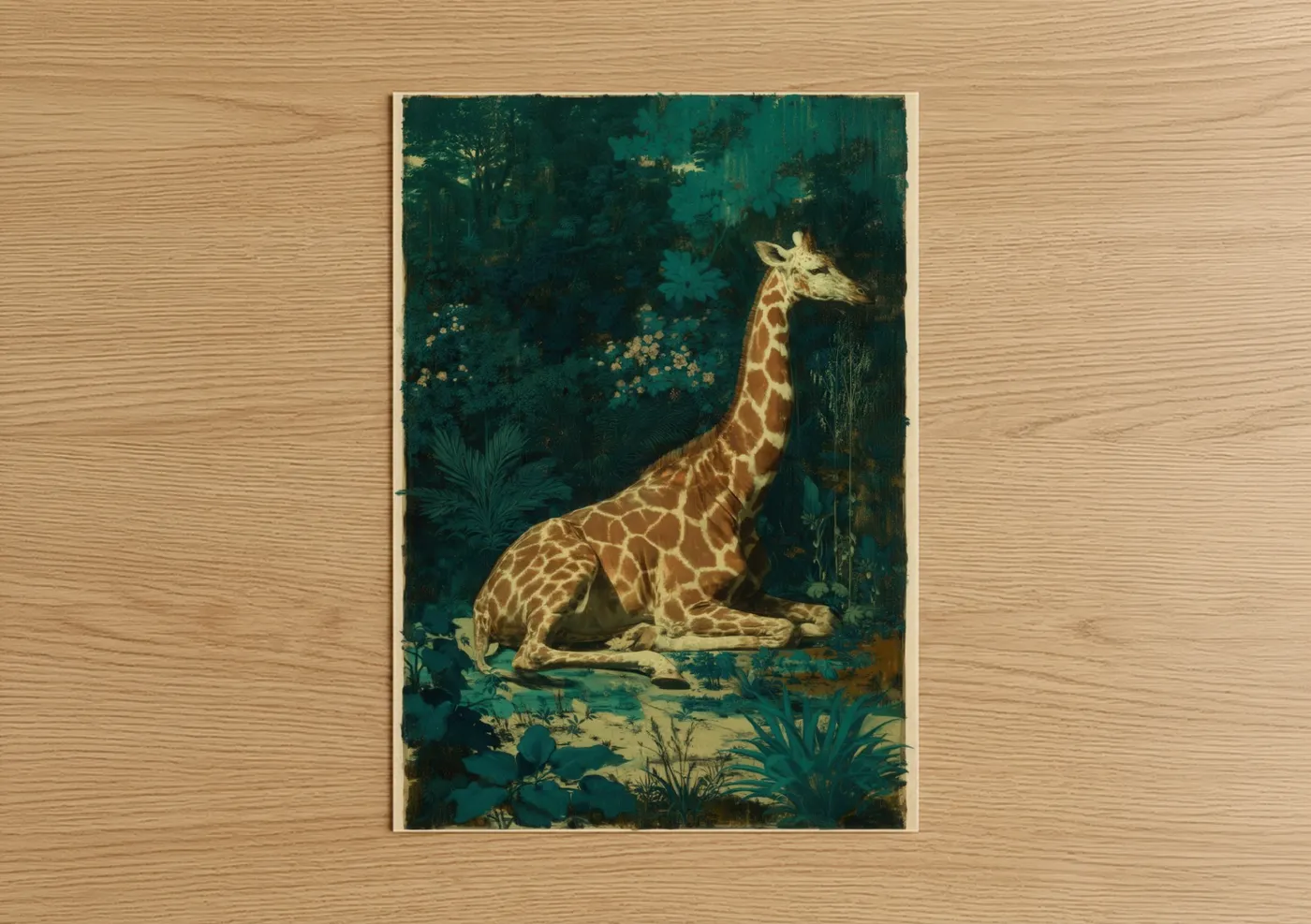 Giraffe in Jungle – Vintage Art Print Wall Art