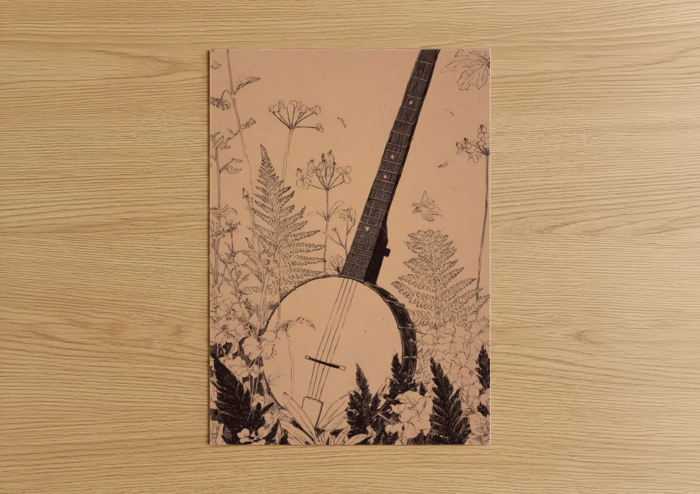 Botanical Banjo Line Art Illustration Wall Art