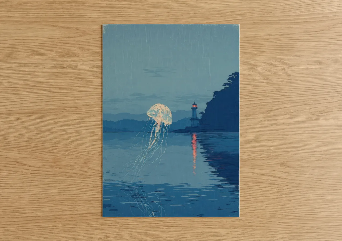 Luminous Jellyfish Coastal Lighthouse Wall Art