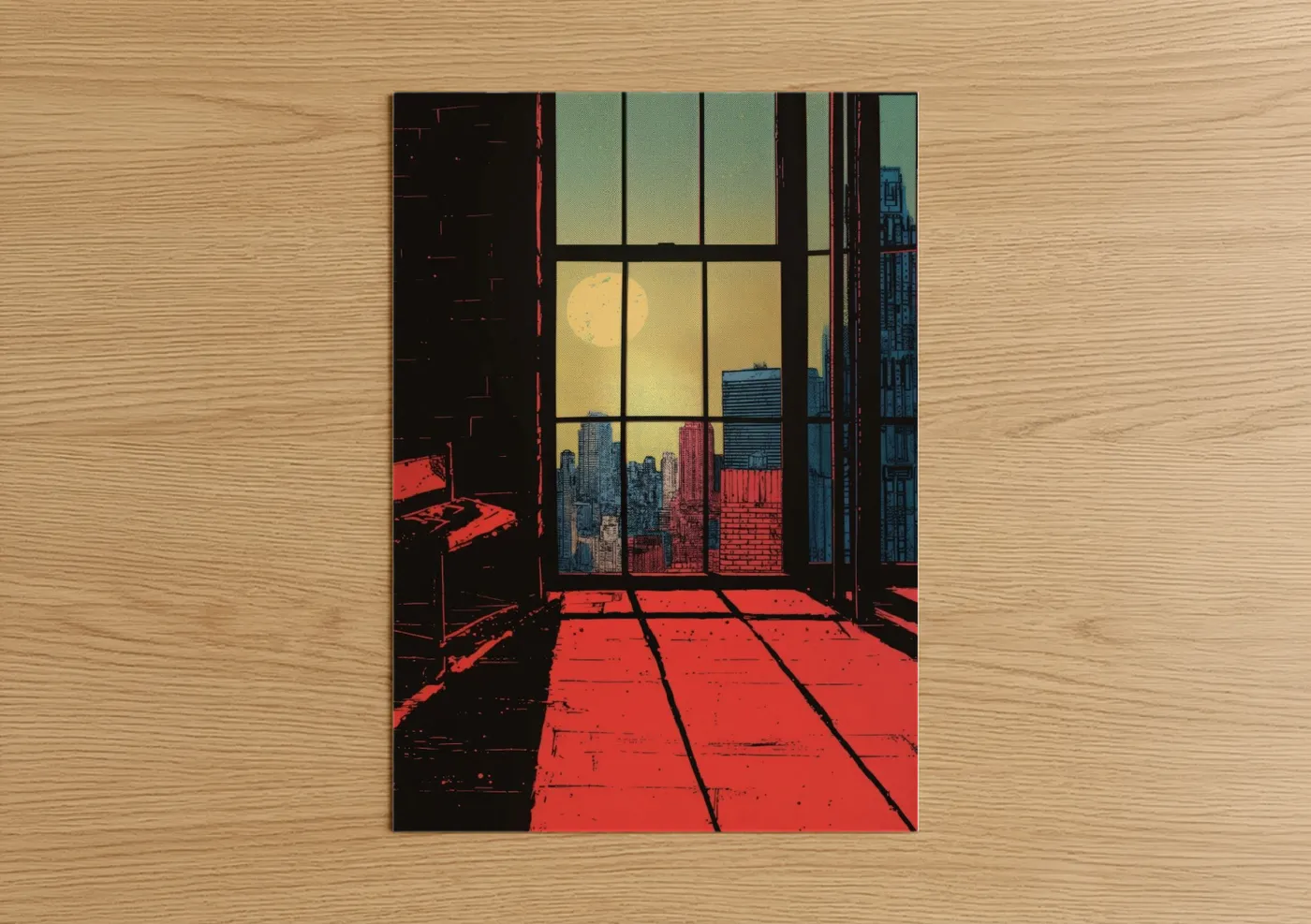 Moonlit Cityscape Window View Wall Art