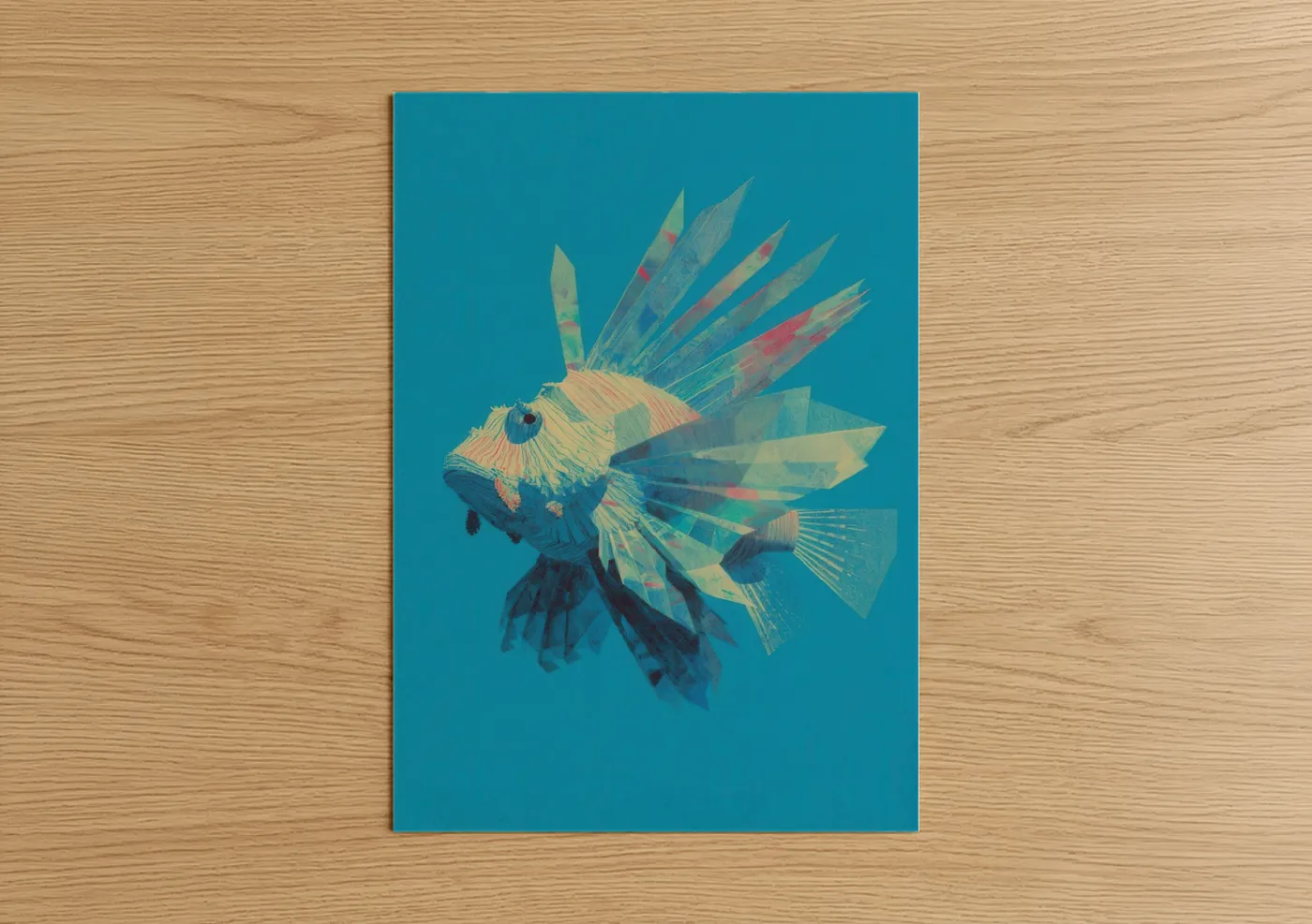 Tropical Lionfish Illustration Turquoise Wall Art