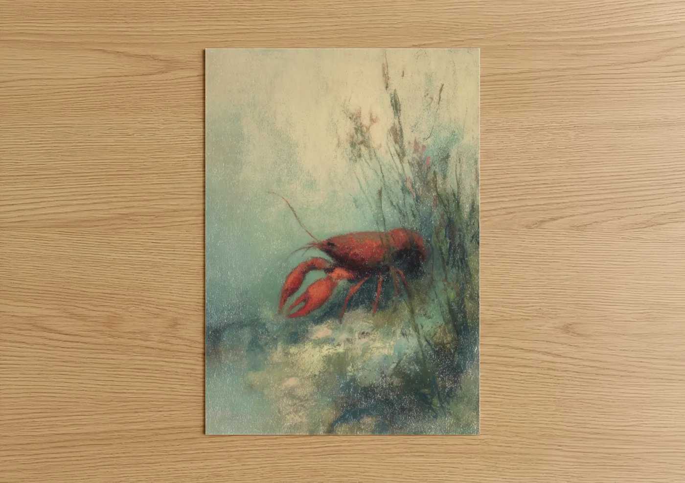 Crimson Crayfish Watercolor Painting Wall Art