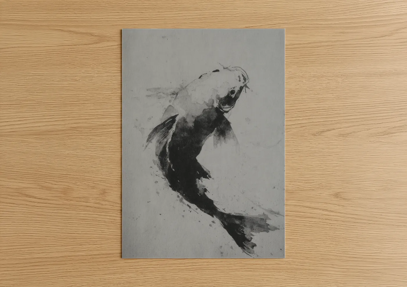 Art print on warm oak wood — black and white palette — Leaping Snook poster