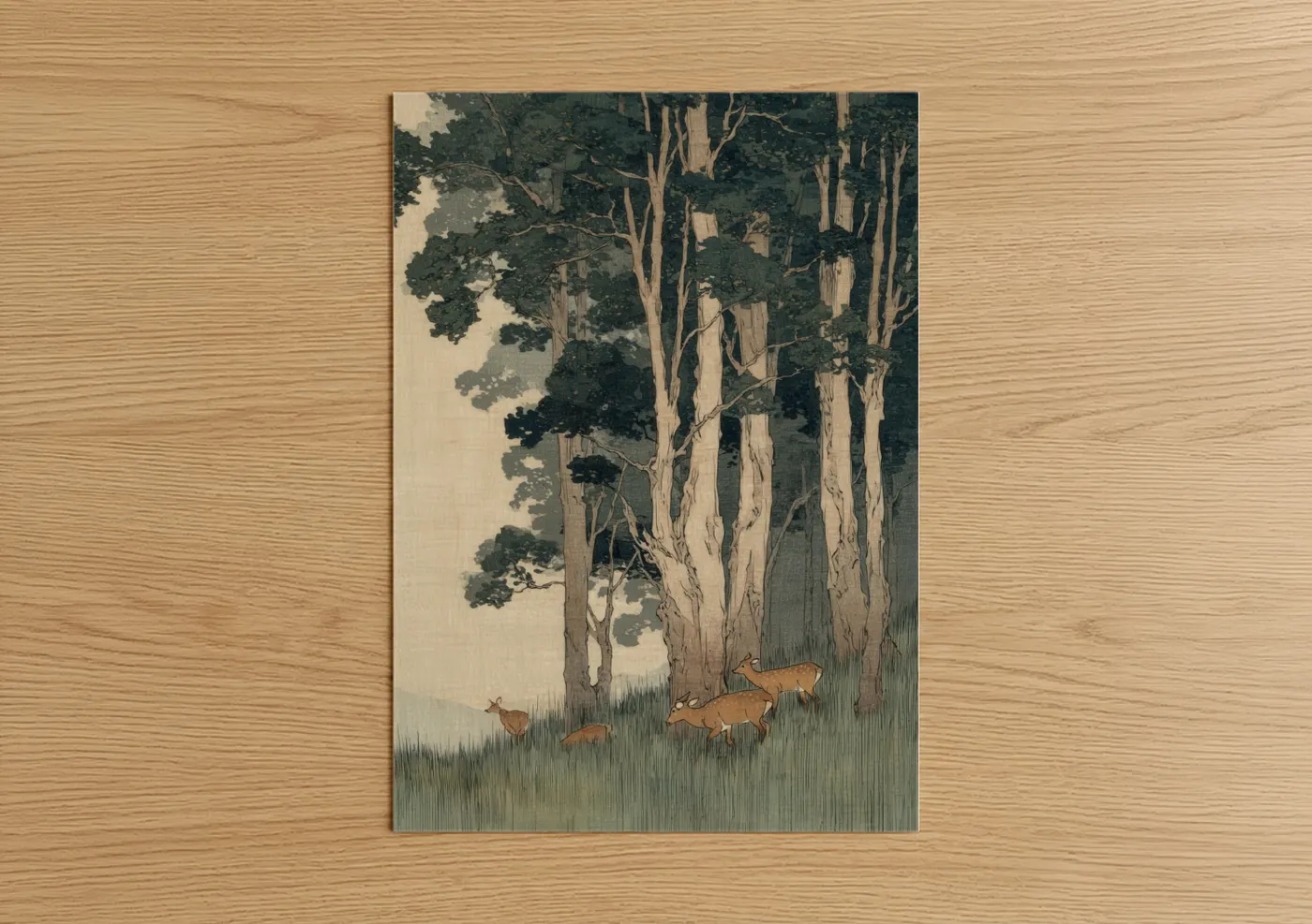 Deer in Banyan Forest Woodland Scene Wall Art