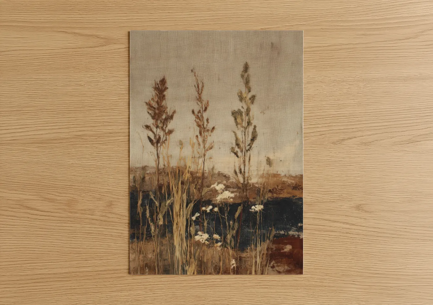 Autumn Grain Field Landscape Watercolor Wall Art