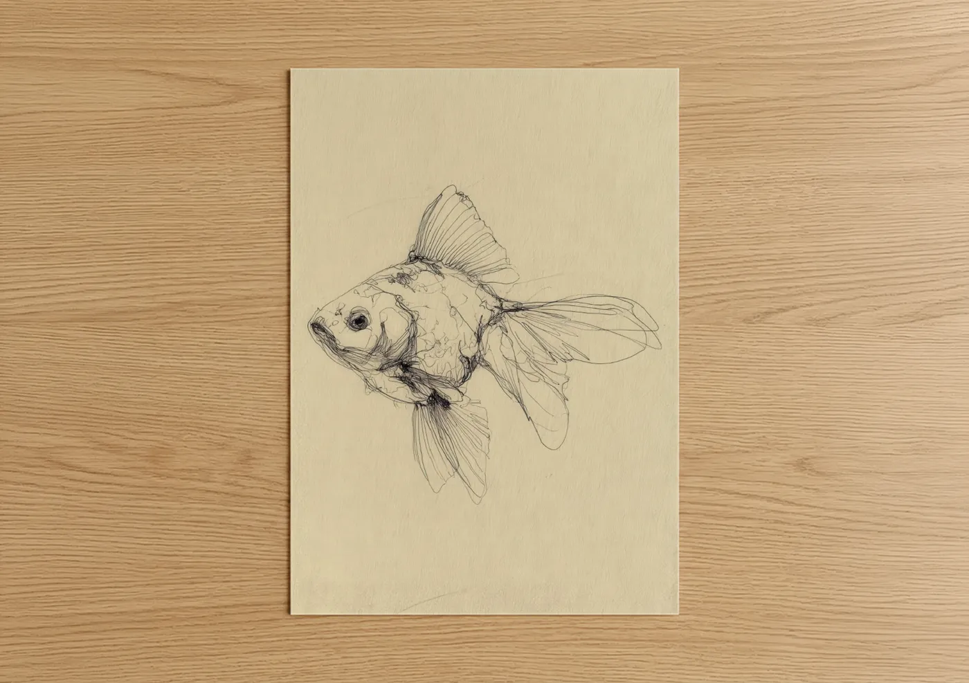 Sketched Goldfish Line Art Drawing Wall Art