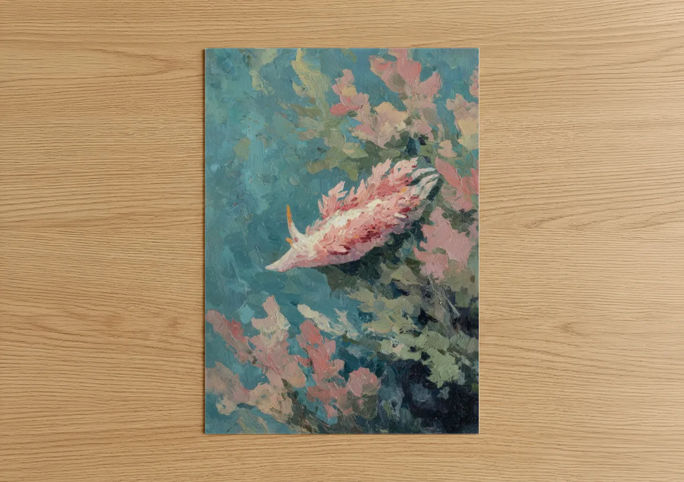Pink Nudibranch Sea Creature Watercolor Wall Art