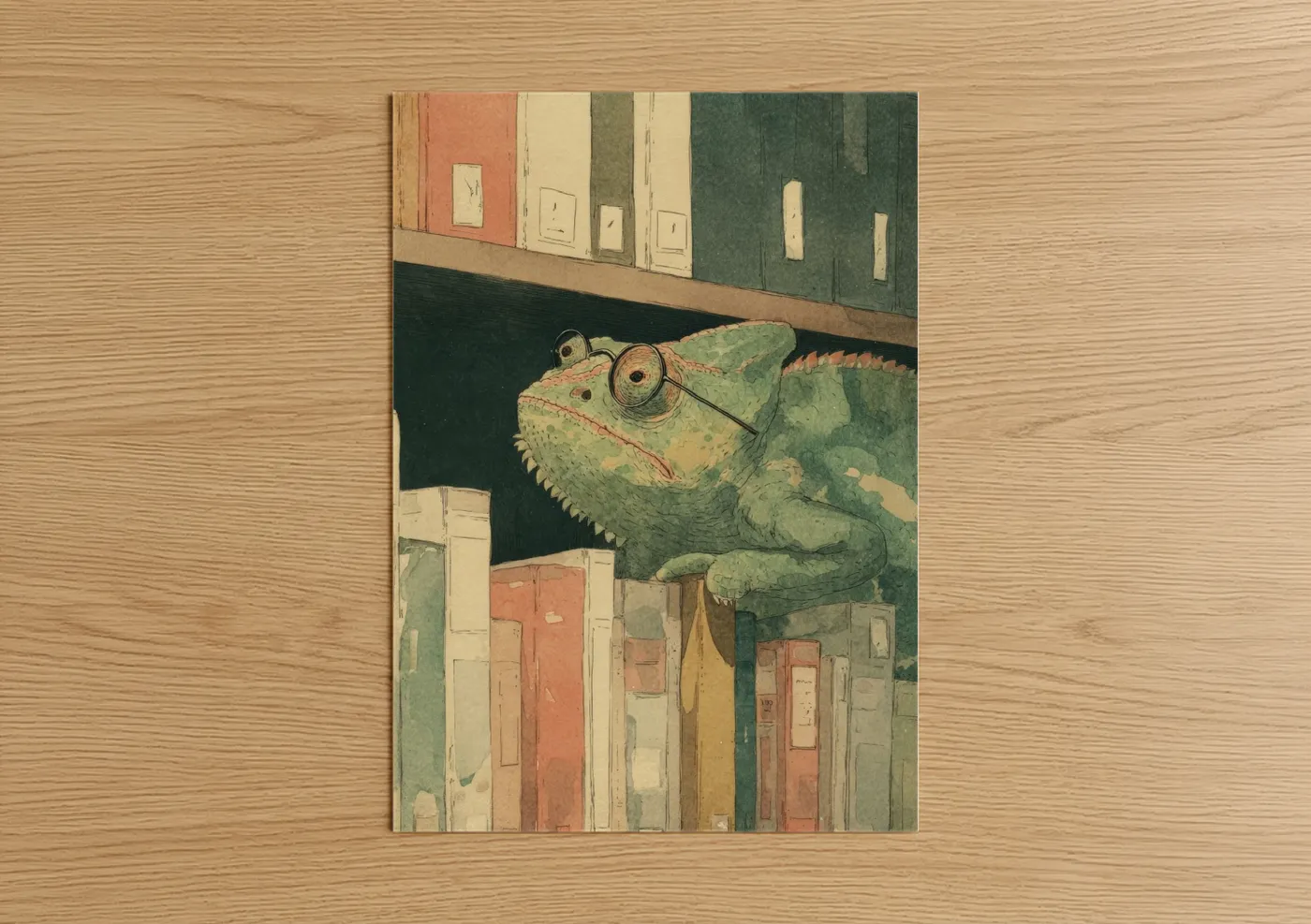 Whimsical Chameleon with Glasses Illustration Wall Art