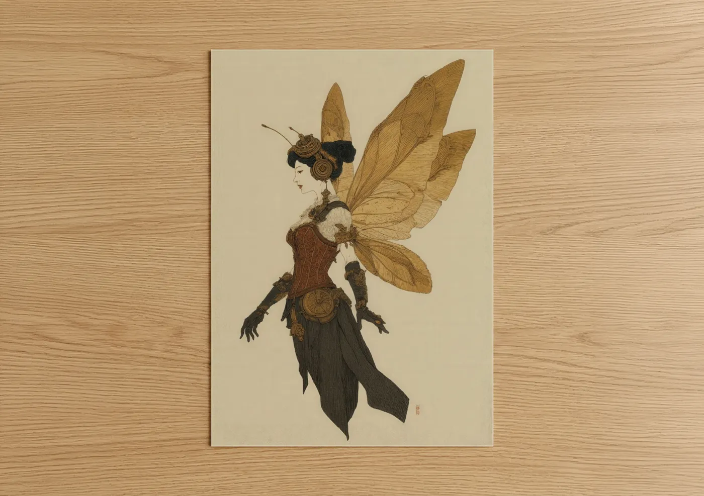 Steampunk Fairy With Golden Wings Wall Art