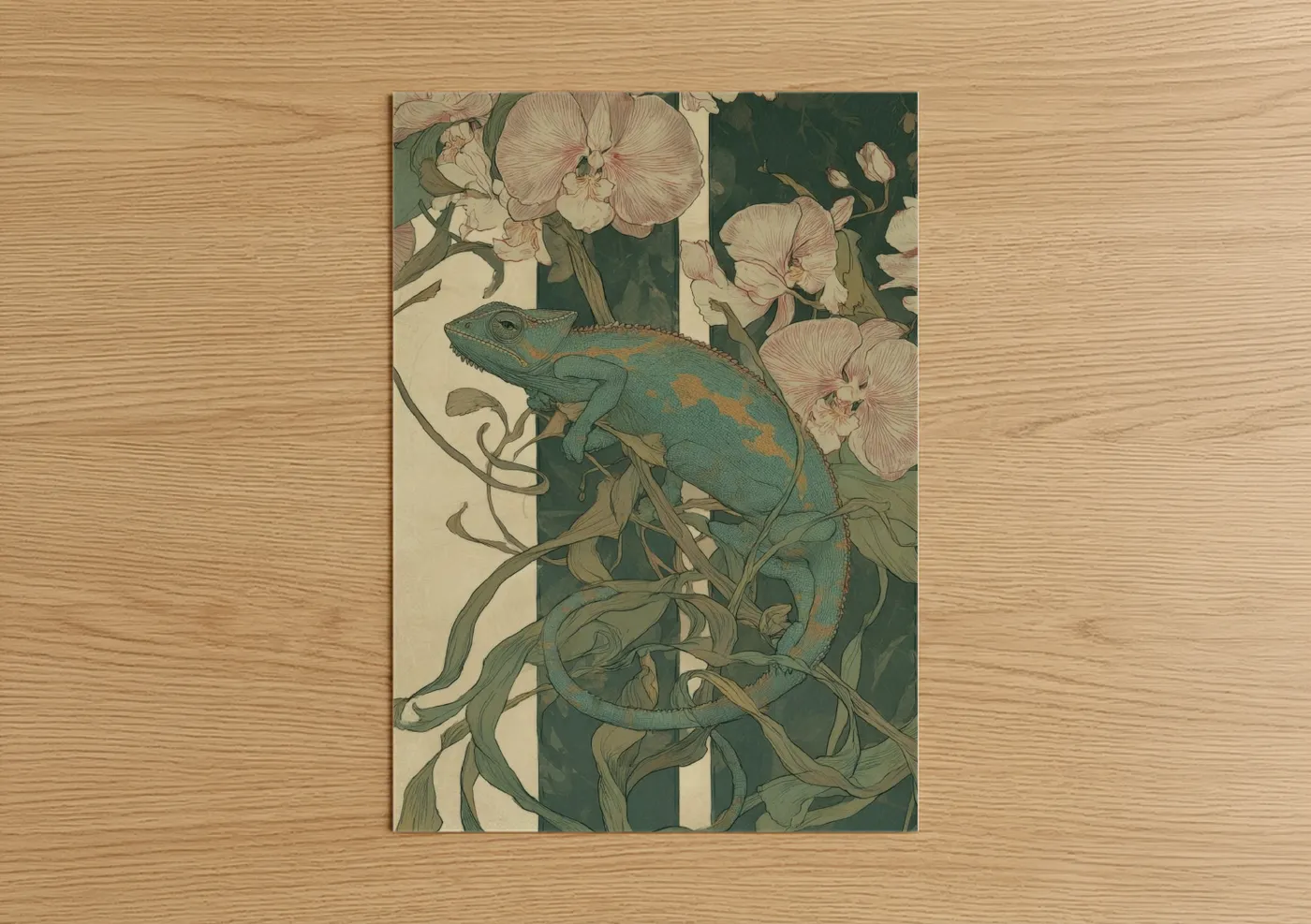 Turquoise Chameleon Orchid Botanical Wall Art