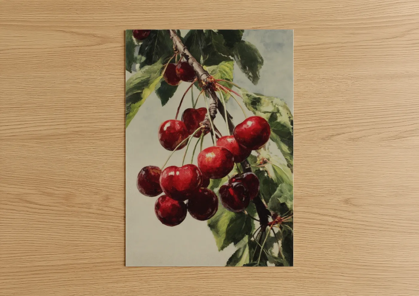 Ripe Red Cherry Branch Botanical Art Wall Art