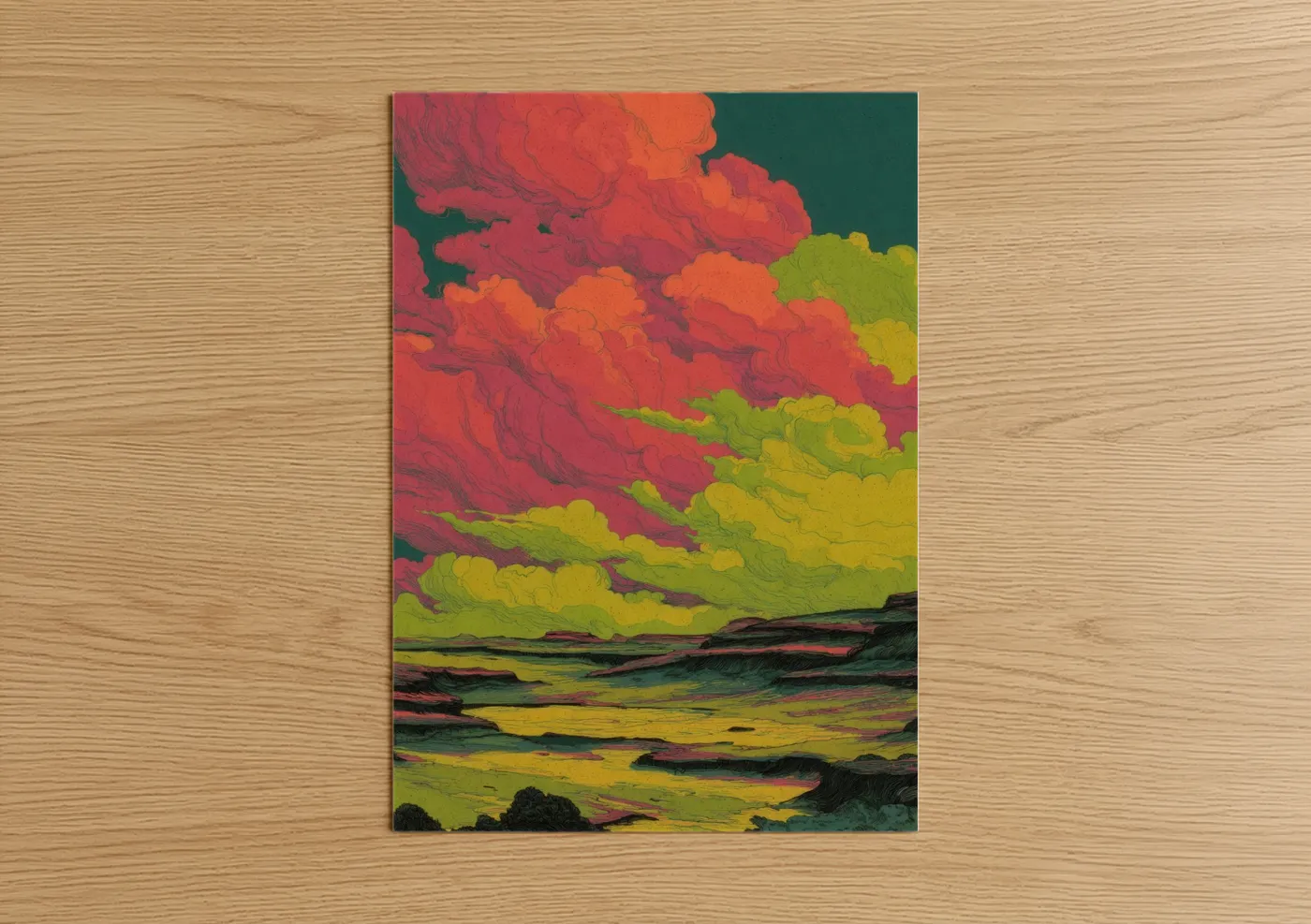 Crimson Sky Sunset Landscape Wall Art