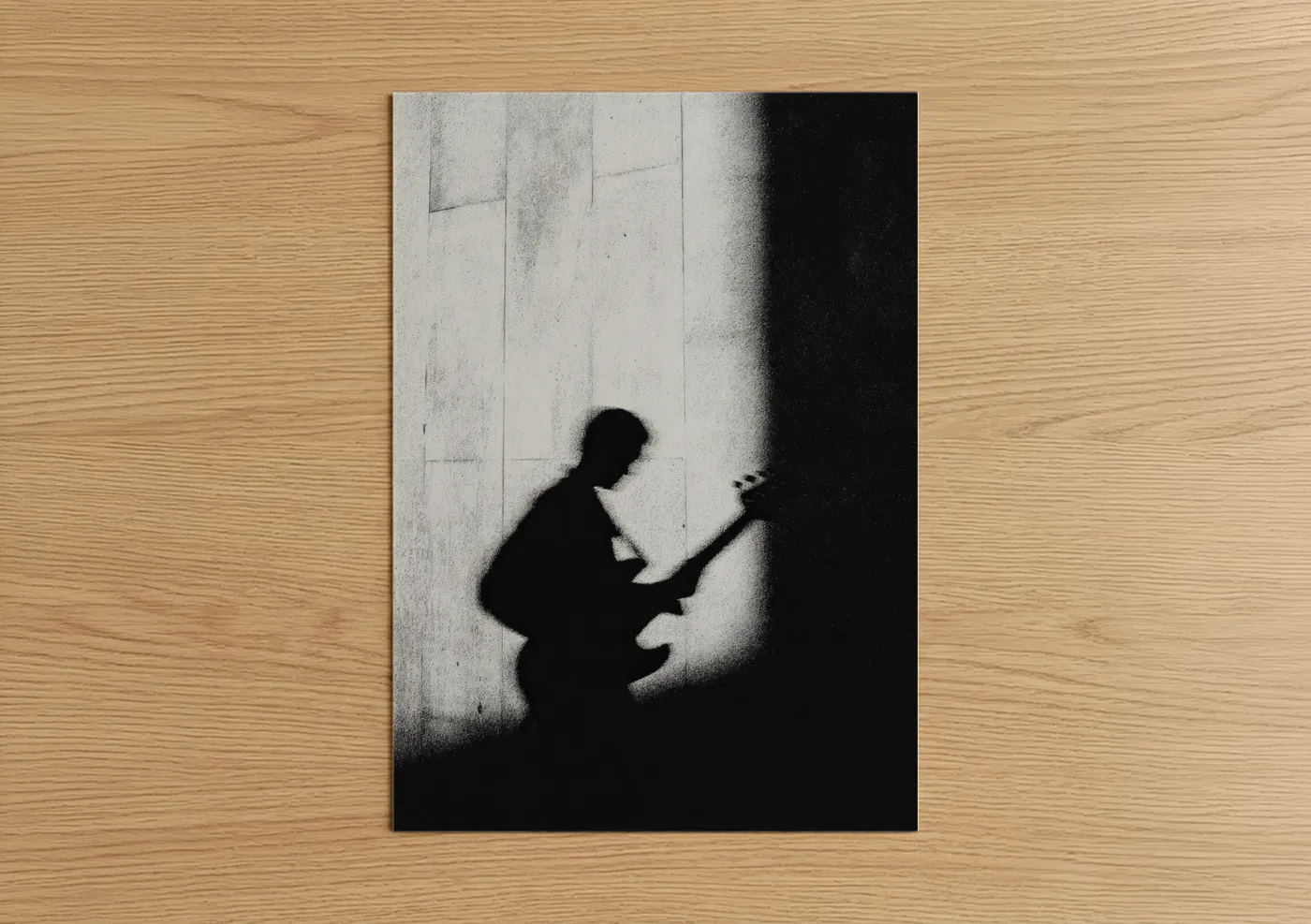 Silhouette Bass Guitar Player Black White Wall Art