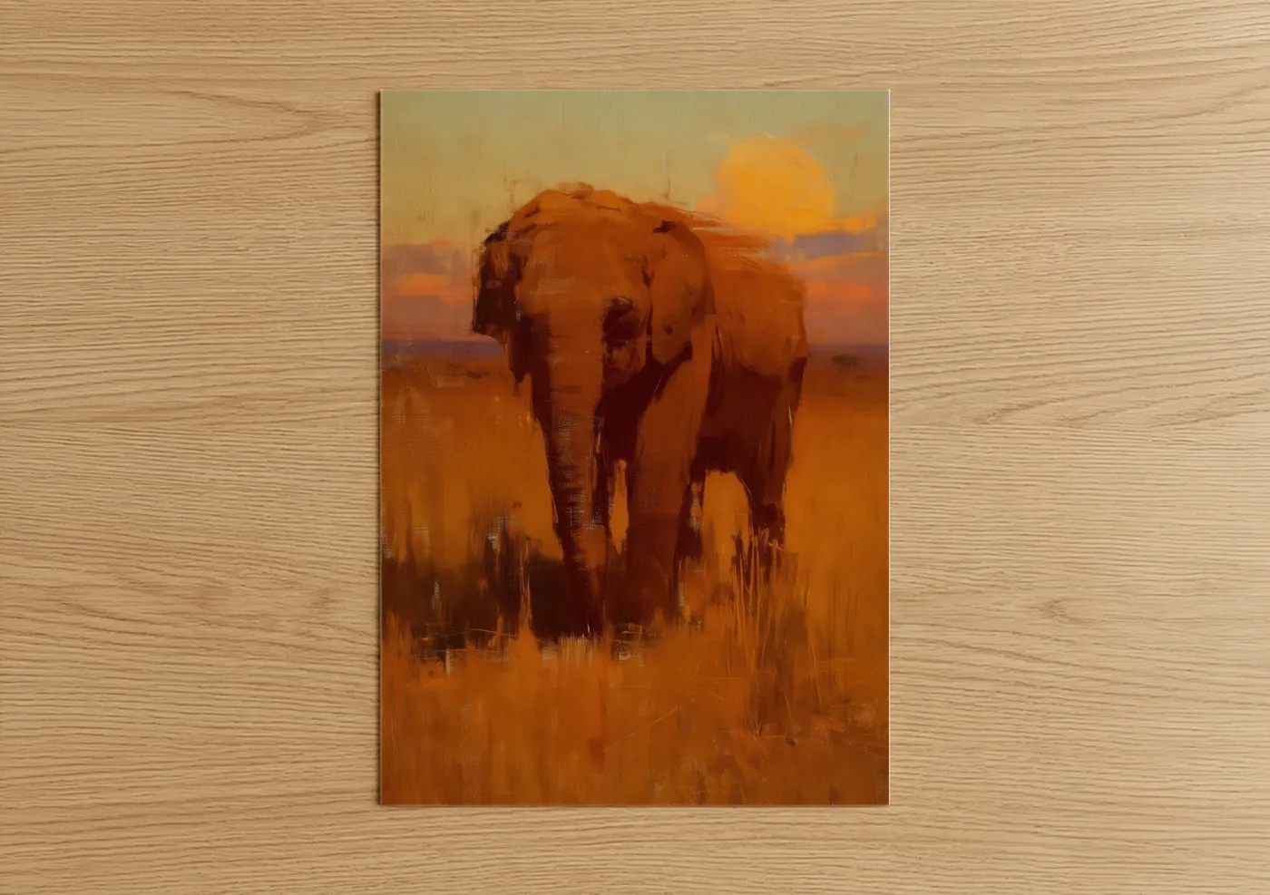 Golden Elephant Sunset Safari Painting Wall Art
