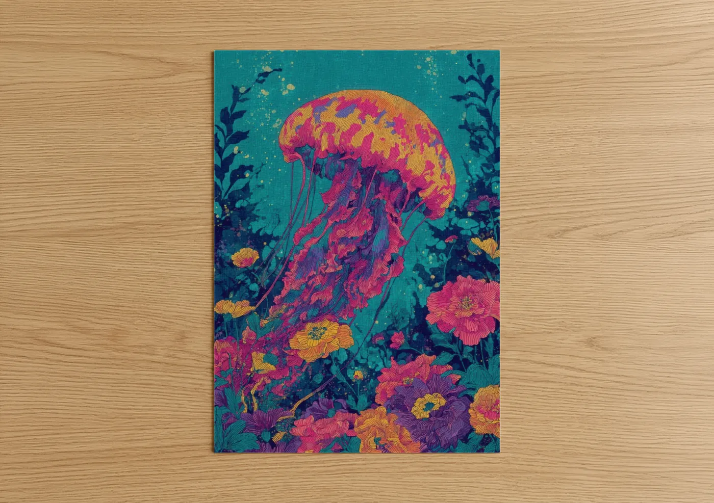 Neon Jellyfish Vibrant Underwater Wall Art