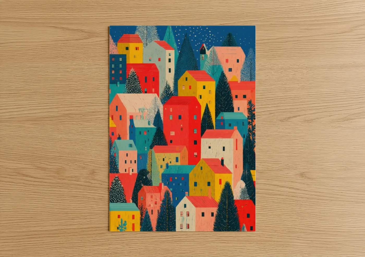 Festive Village Winter Christmas Houses Wall Art