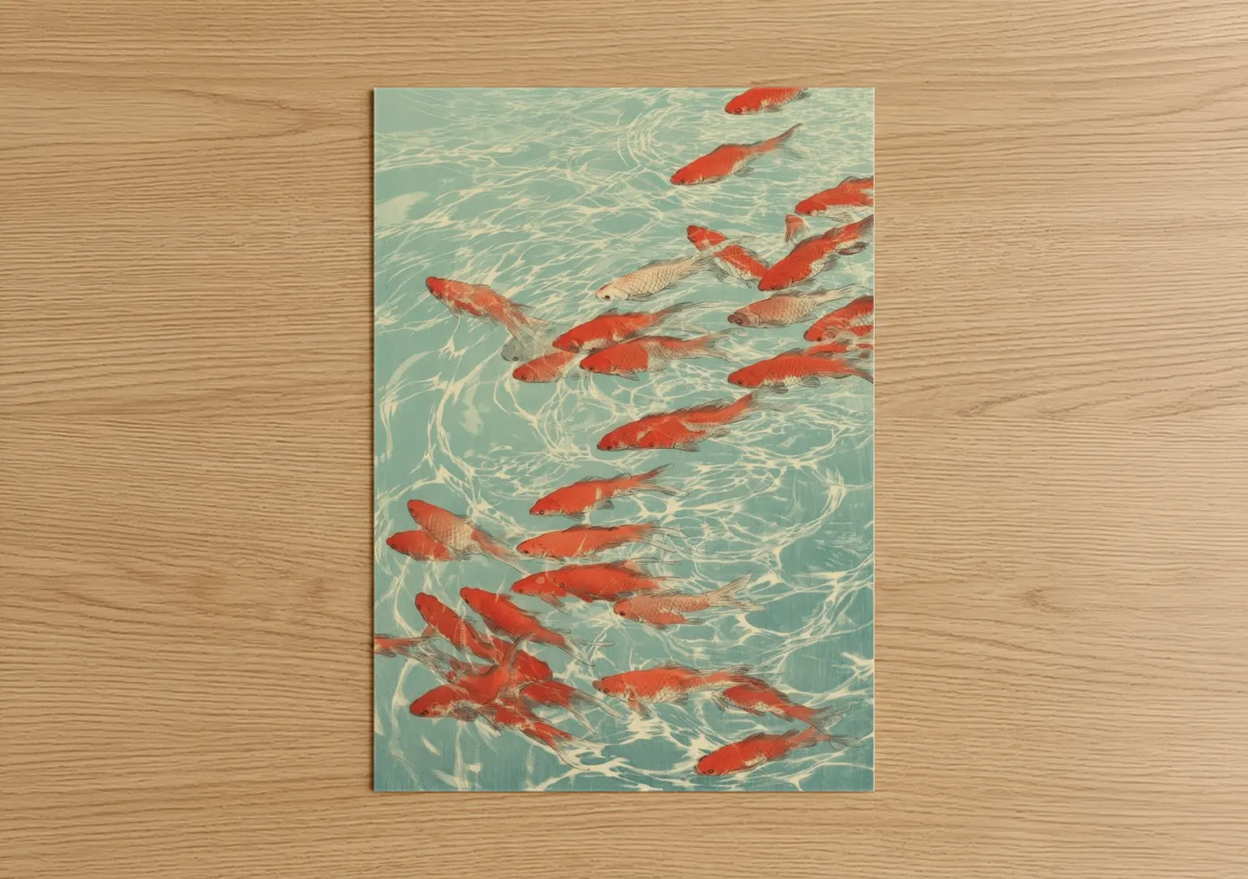 Crimson School Goldfish in Clear Water Wall Art