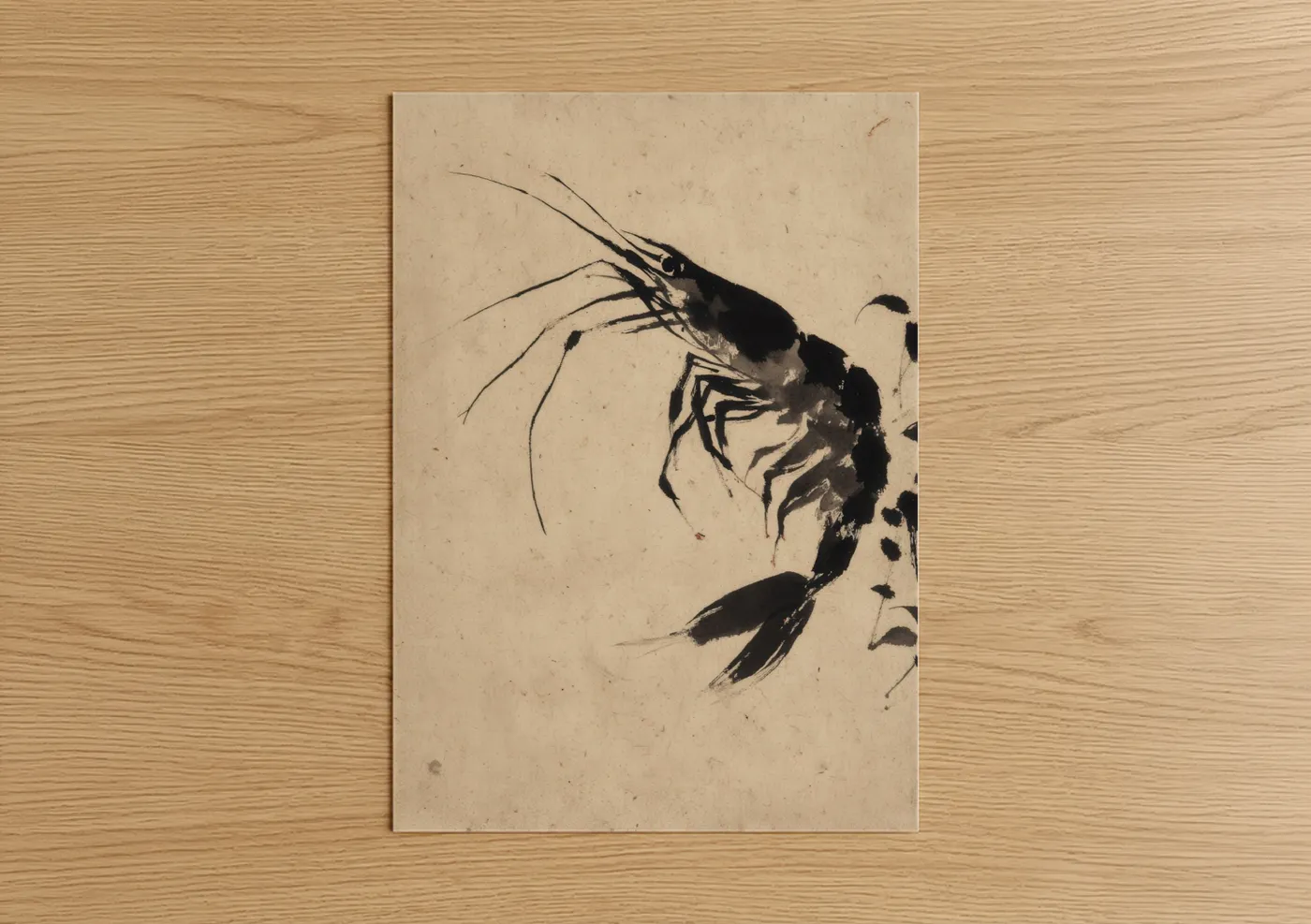 Ink Shrimp Study Asian Brush Wall Art