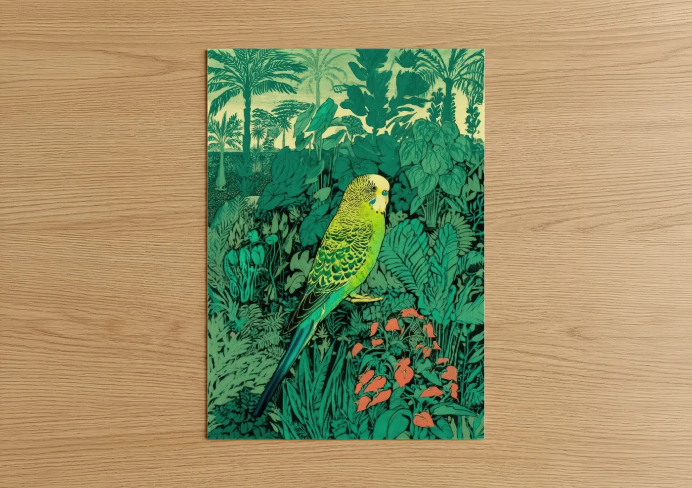 Yellow-Green Budgerigar Tropical Jungle Wall Art