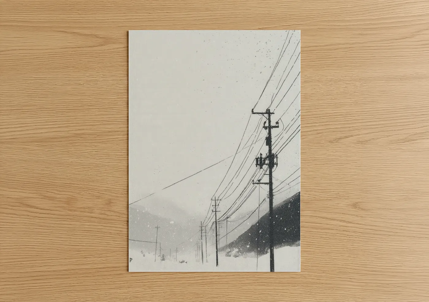 Snowy Power Lines Winter Landscape Wall Art