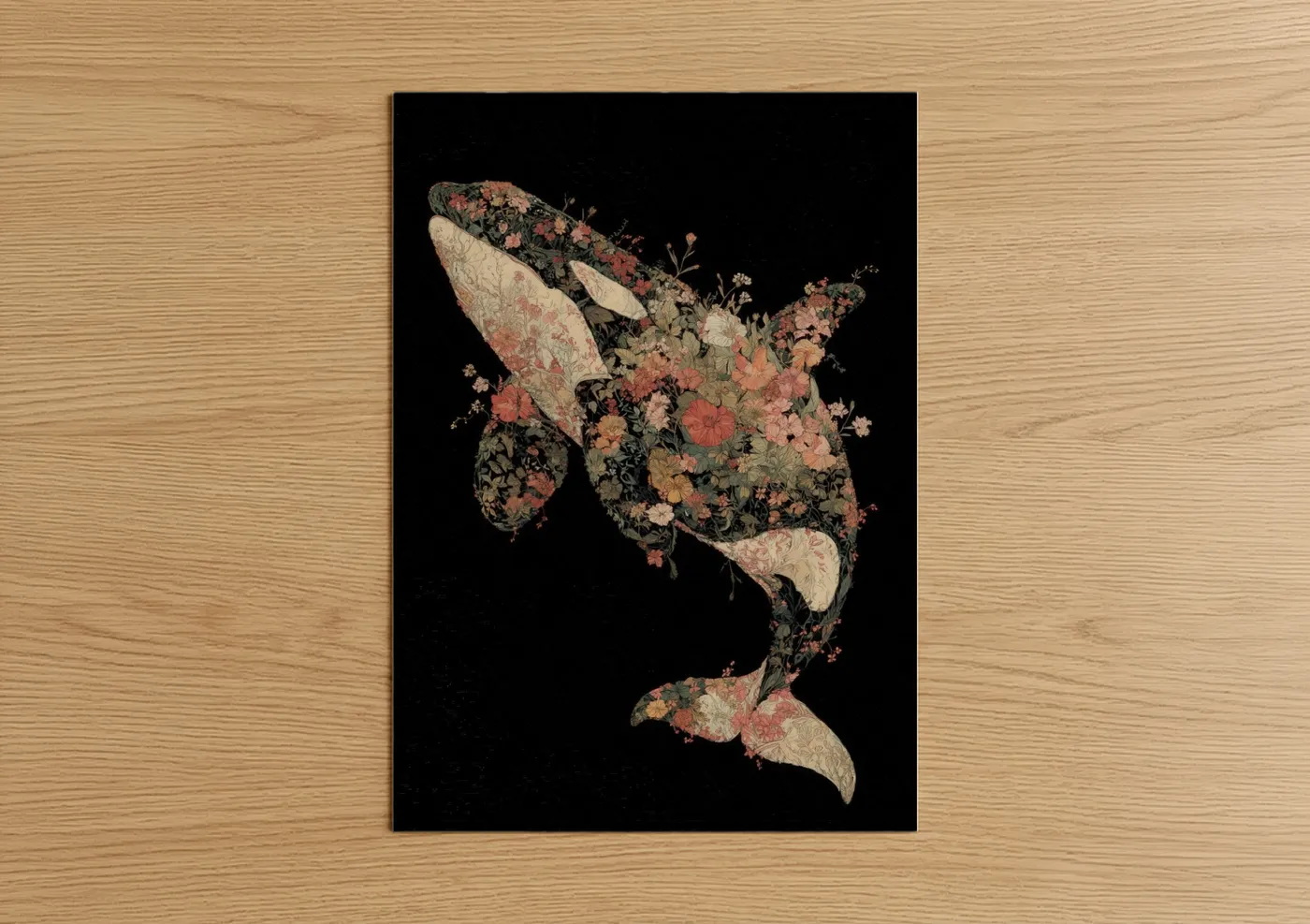 Floral Orca Whale Botanical Art Wall Art