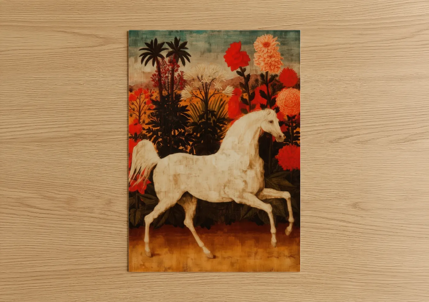 Cream Arabian Horse Floral Garden Art Wall Art