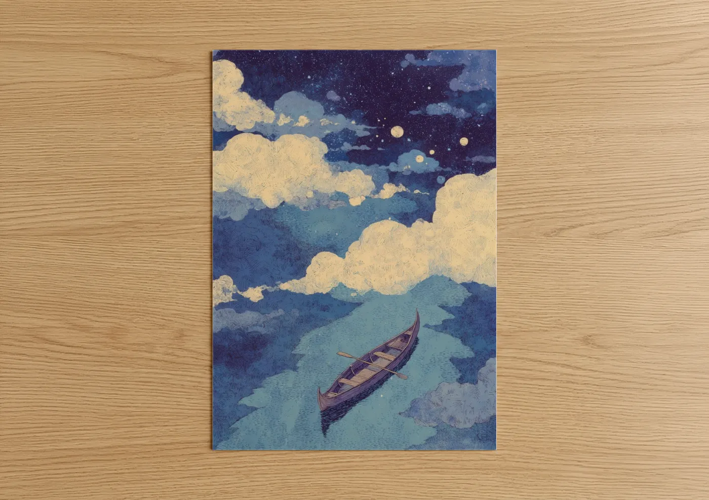 Gondola Night Sky Starry Illustration Wall Art