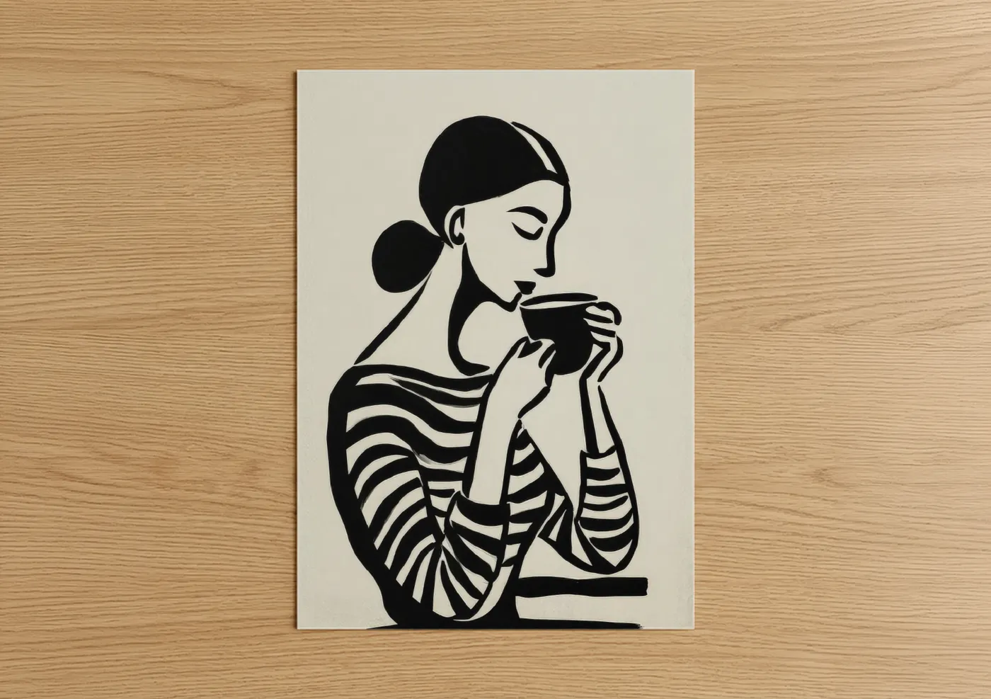 Minimalist Woman Drinking Coffee Wall Art
