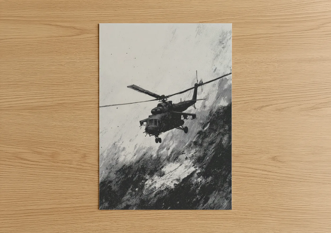 Mountain Rescue Helicopter Black White Wall Art