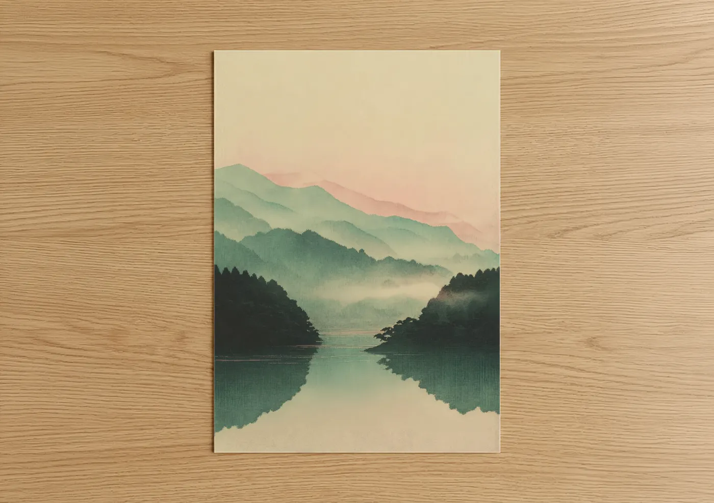 Misty Mountain Lake Landscape Watercolor Wall Art