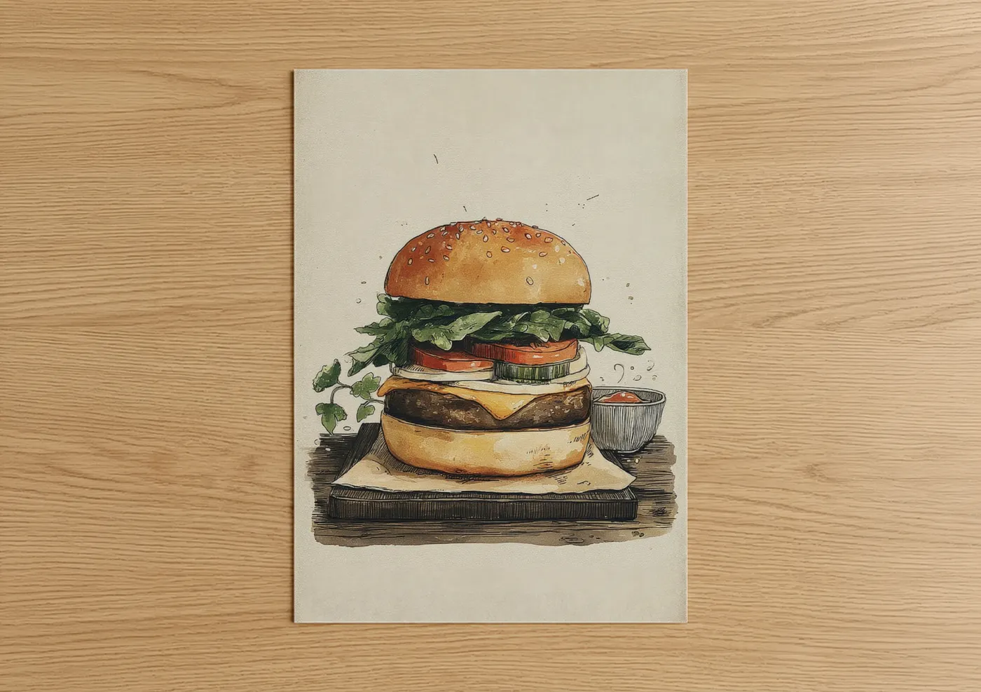 Gourmet Burger Stack Illustration Wall Art