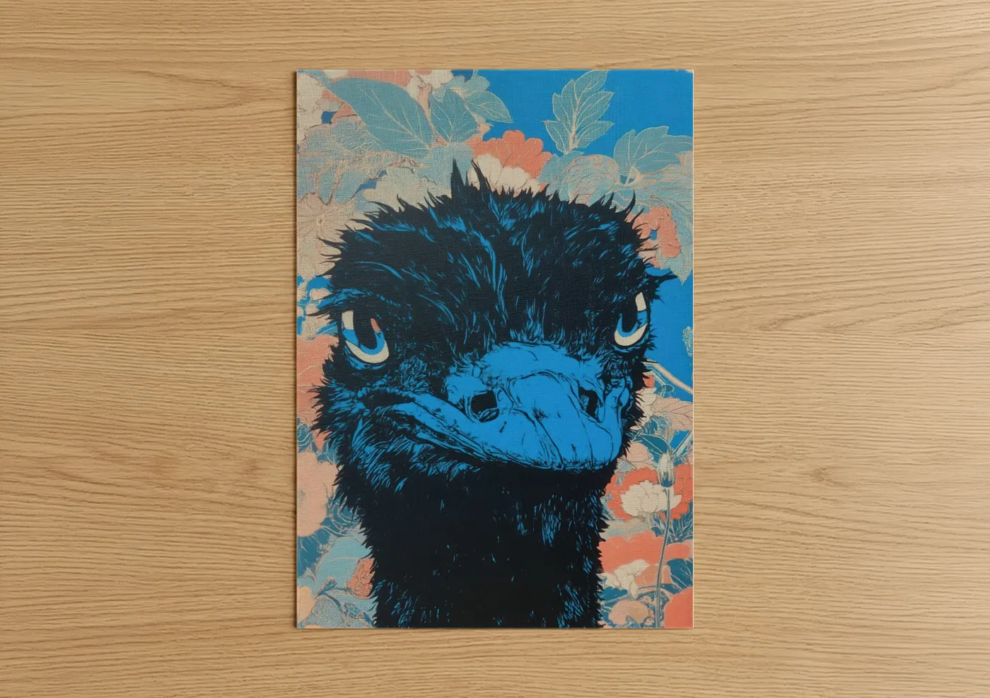 Bold Blue Ostrich Pop Art Portrait Wall Art