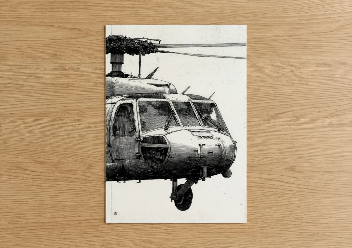 Military Helicopter Technical Drawing Wall Art