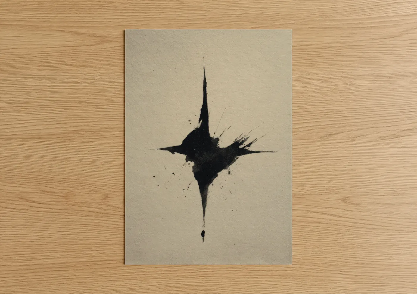 Minimalist Compass Ink Splatter Wall Art