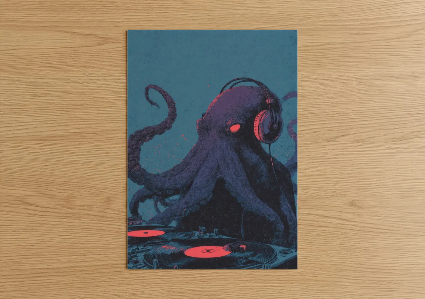 DJ Octopus Retro Synthwave Wall Art