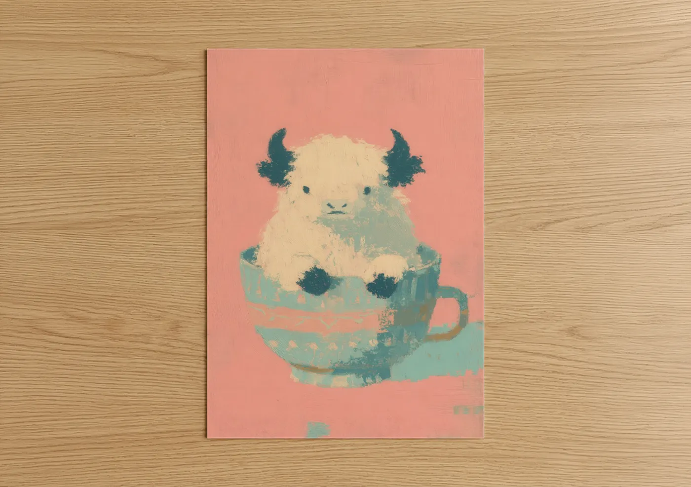 Whimsical Teacup Yak Pink Wall Art