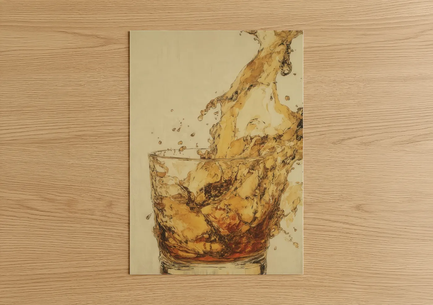 Golden Whiskey Splash Dynamic Pour Wall Art