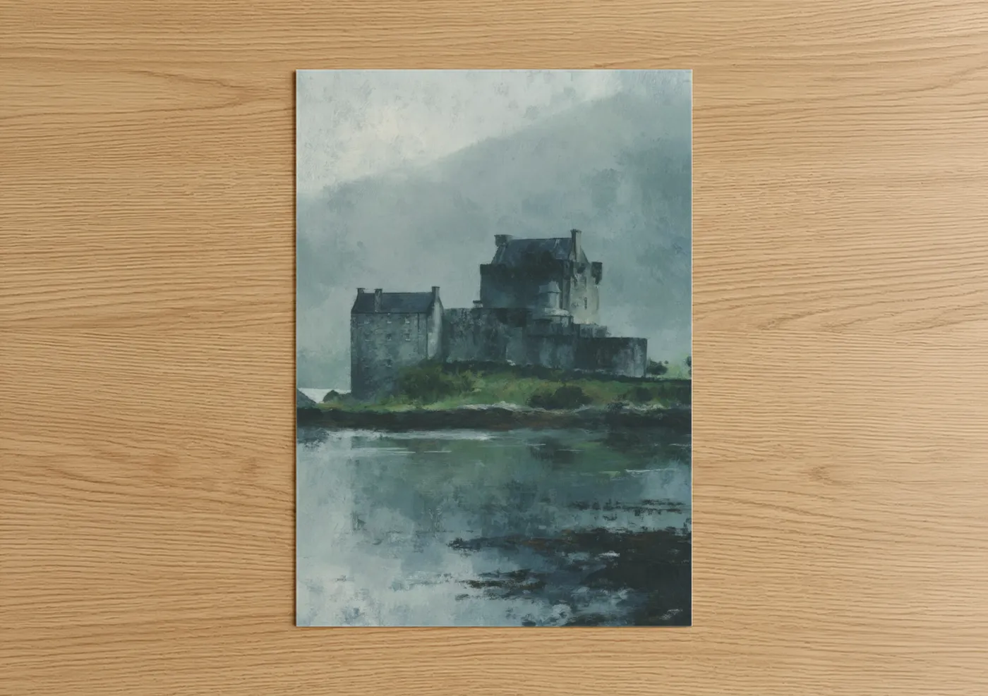 Misty Castle Reflection Watercolor Wall Art