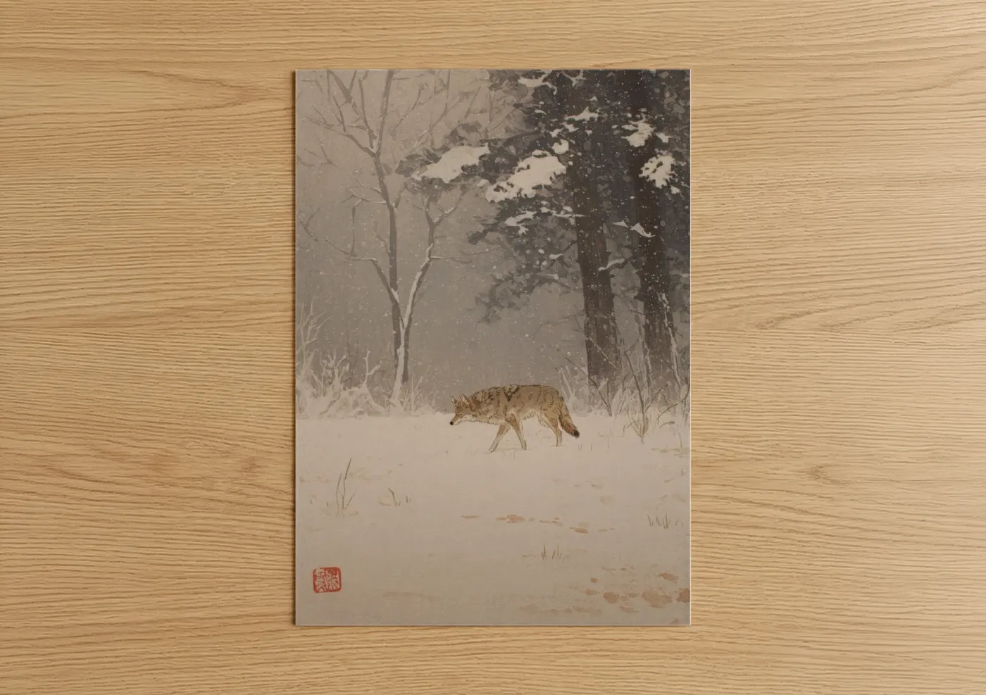 Coyote Winter Snow Forest Landscape Wall Art