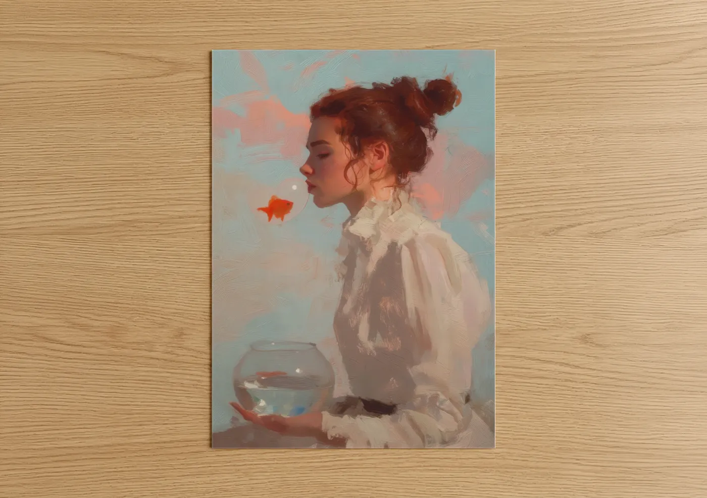 Red-Haired Girl with Goldfish Portrait Wall Art