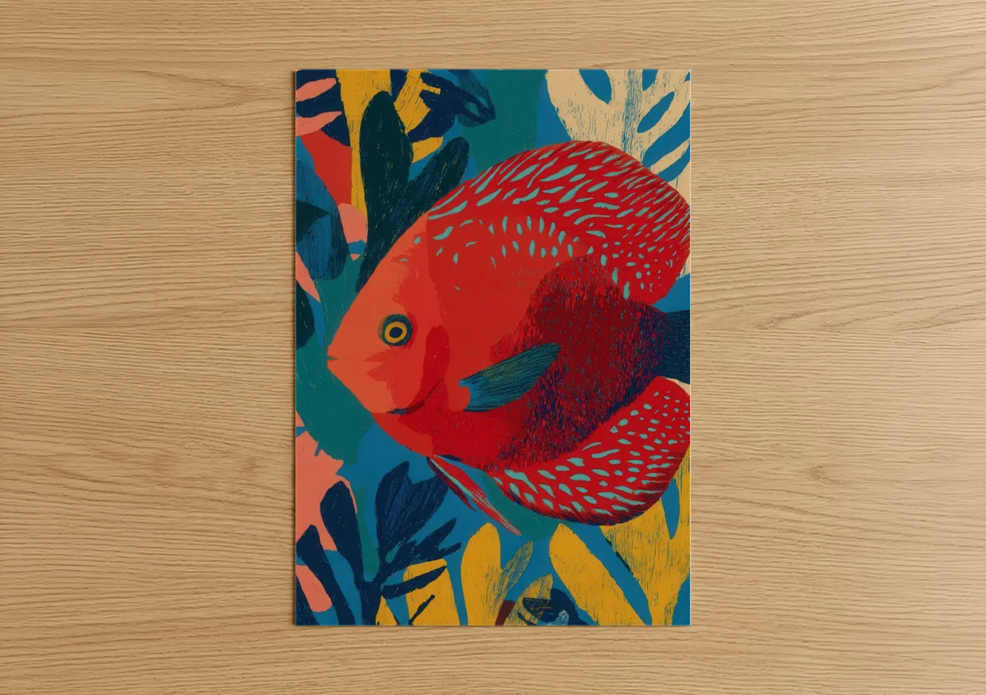 Crimson Discus Fish Abstract Wall Art