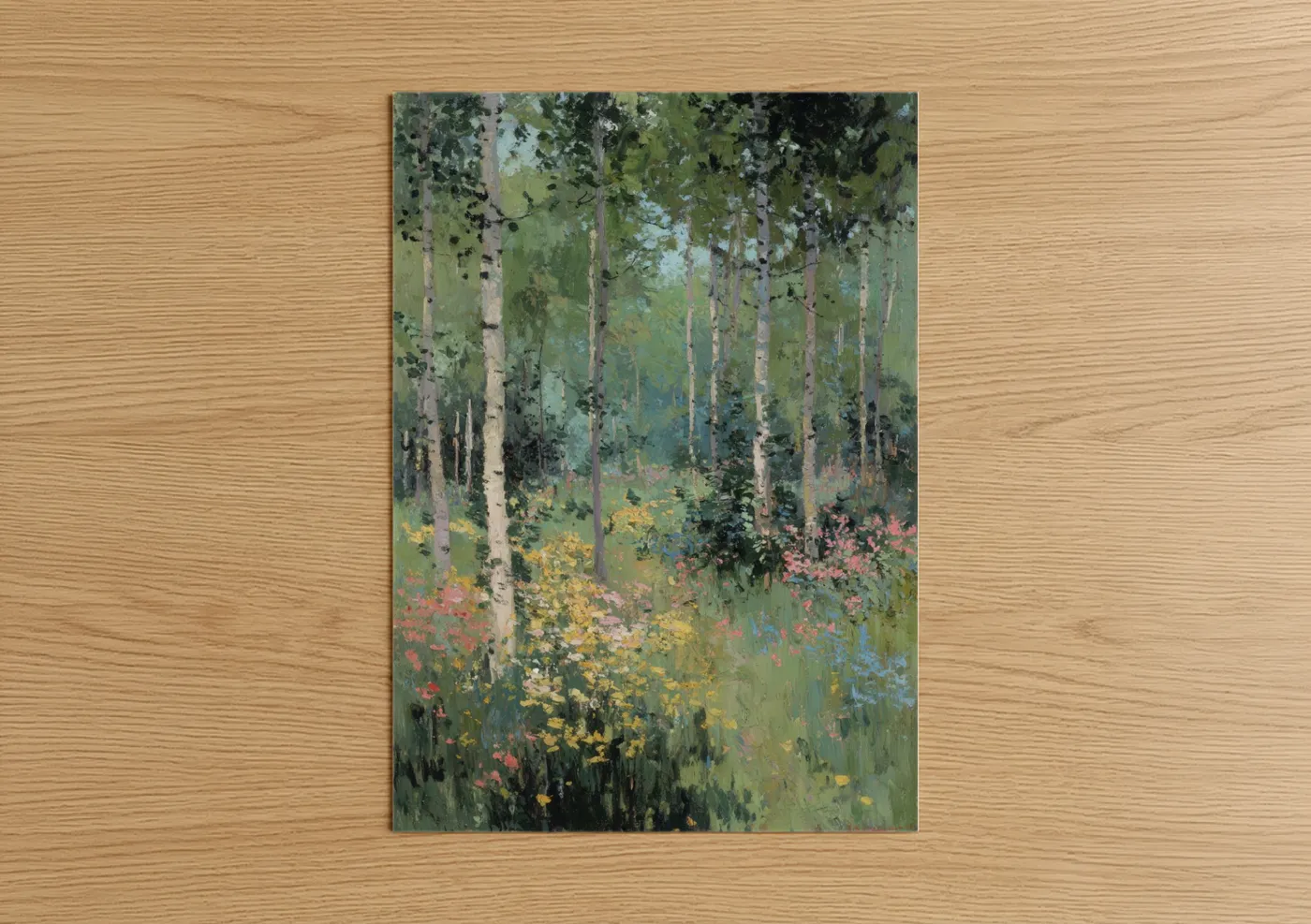 Birch Forest Wildflower Impressionist Painting Wall Art