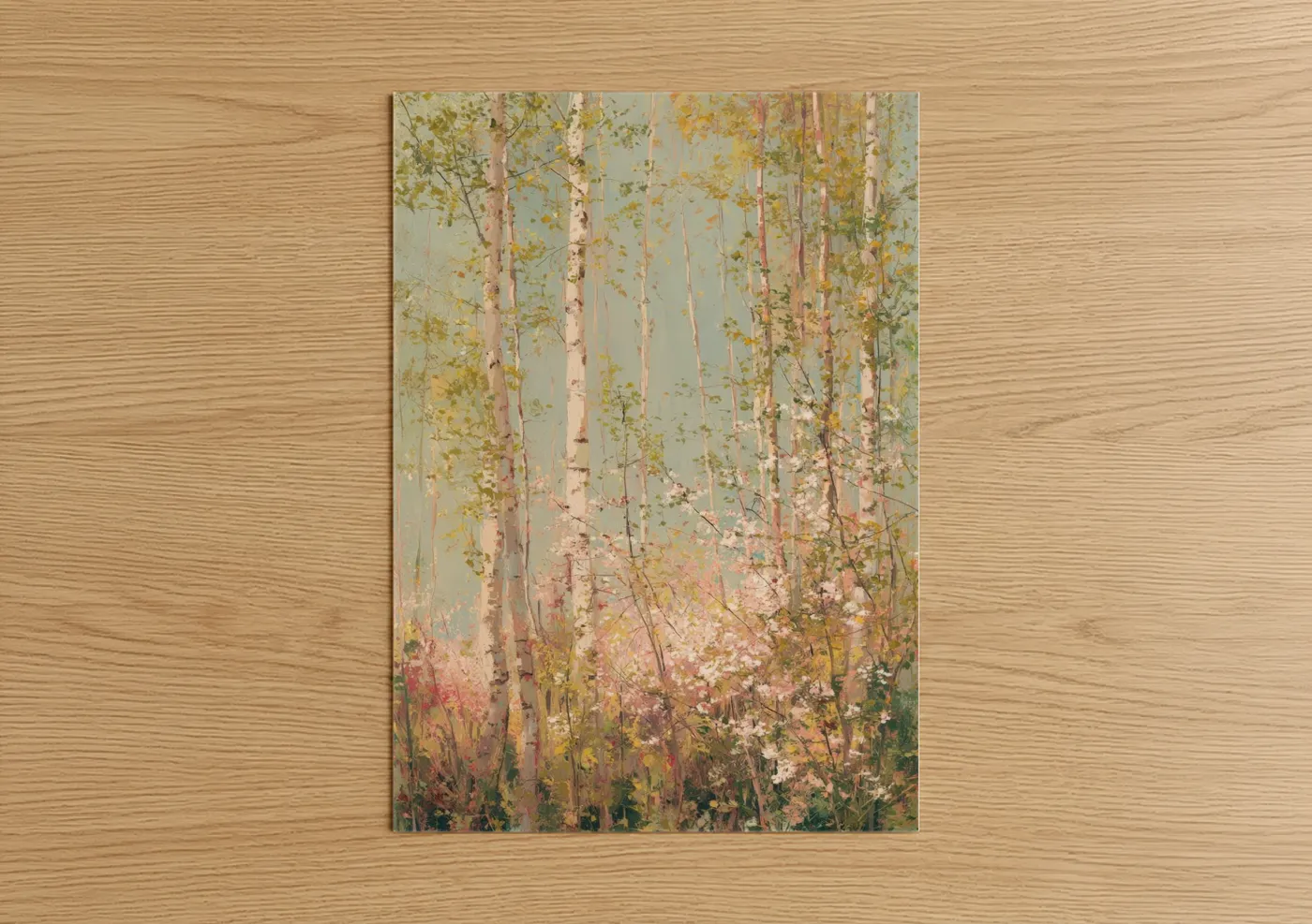Serene Birch Forest Painting Autumn Wall Art
