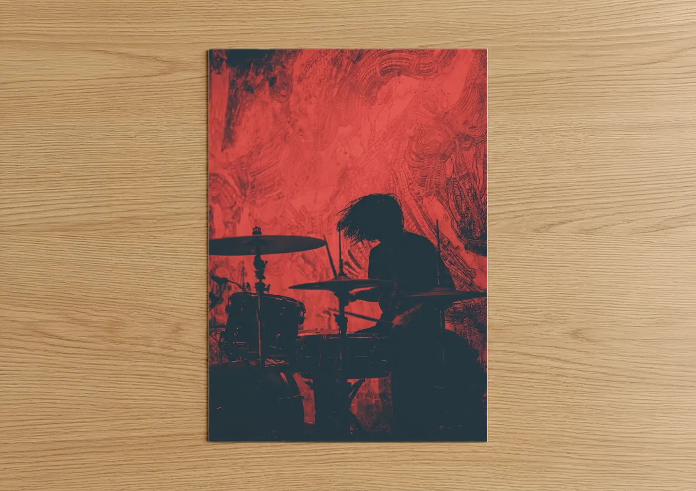 Crimson Drummer Silhouette Death Metal Wall Art
